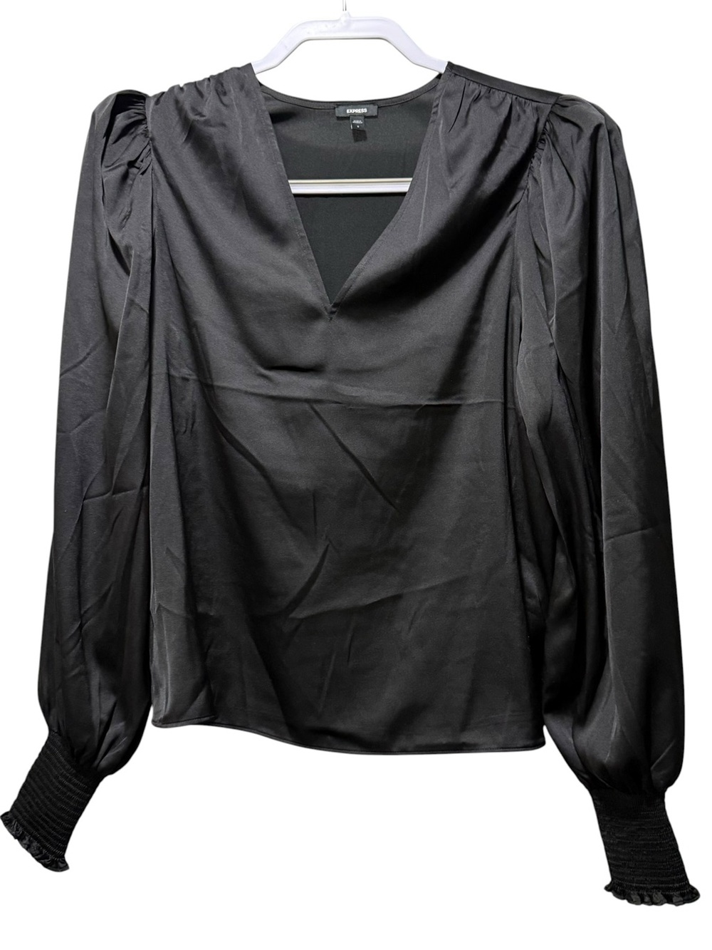 Express Black V-Neck Puff-Sleeve Blouse